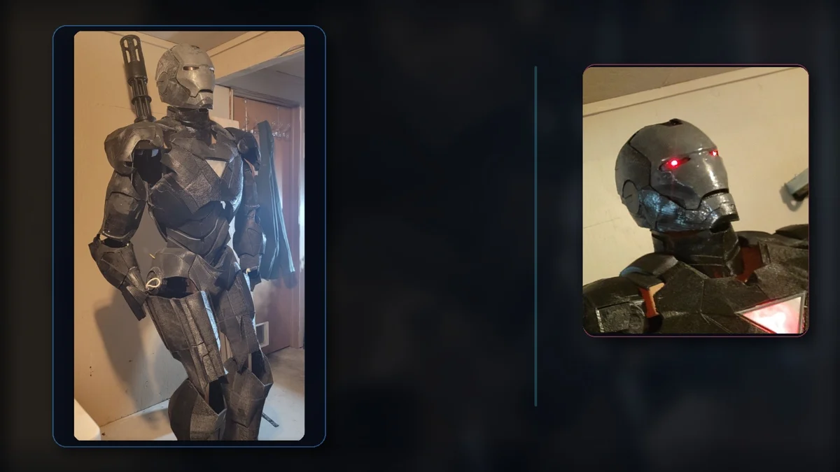 A completed wearable armor build from Justin’s maker portfolio
